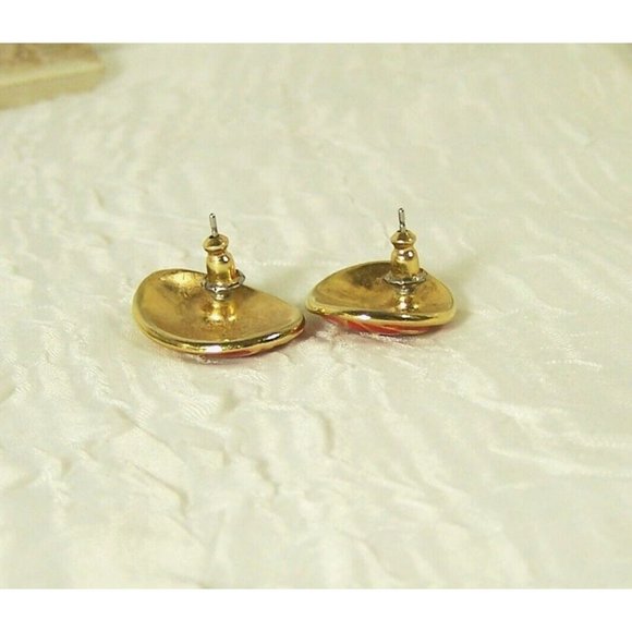 Vintage Red Gold Pierced Earrings Fashion Jewelry - Picture 2 of 3